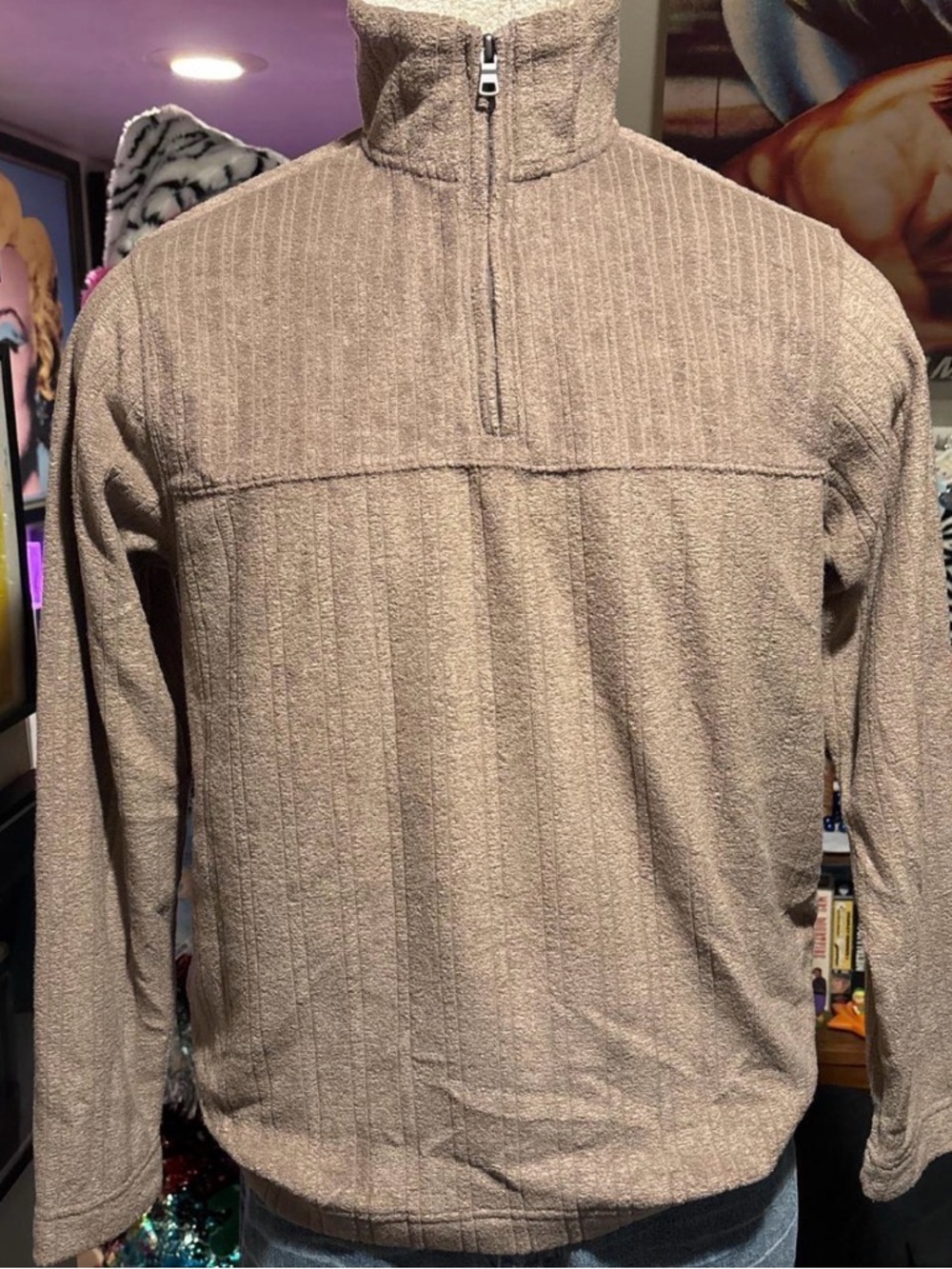 Axcess Men's Zip-Neck Sweater in Taupe Brown